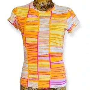 J. MCLAUGHLIN short sleeve top stripe fitted T-Shirt retro size XS